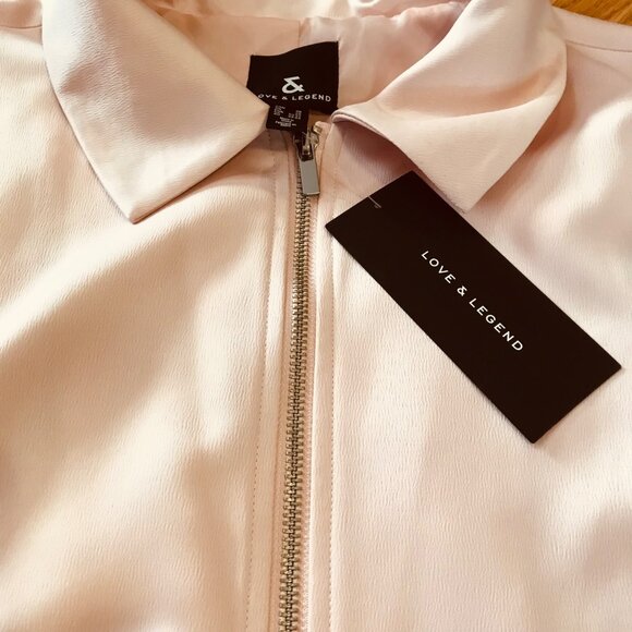 Women Pink Satin Bomber Jacket XXL Chic No Thanks Butterfly Zipper Love & Legend - Picture 12 of 15